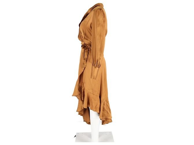 Vestido envuelto asimétrico con volantes en seda bronce de Zimmermann Metálico - vista 5