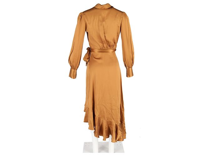 Vestido envuelto asimétrico con volantes en seda bronce de Zimmermann Metálico - vista 6