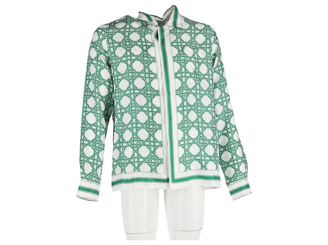 Autre Marque Camicia a motivo geometrico Casablanca in seta verde Multicolore - vista 4