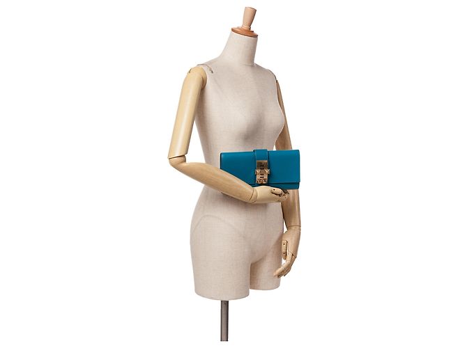 Clutch Medor 23 in Tadelakt Blu Hermès - vista 10