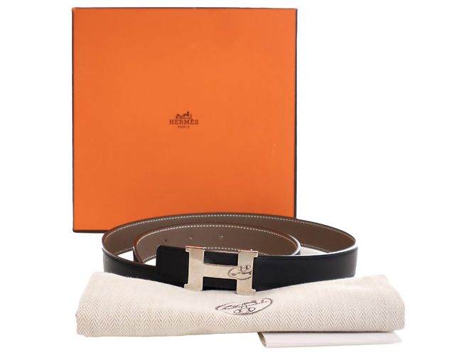 Cintura reversibile Constance H in Epsom e Swift nera di Hermès Taupe - vista 10