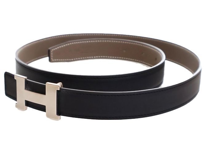 Cintura reversibile Constance H in Epsom e Swift nera di Hermès Taupe - vista 3