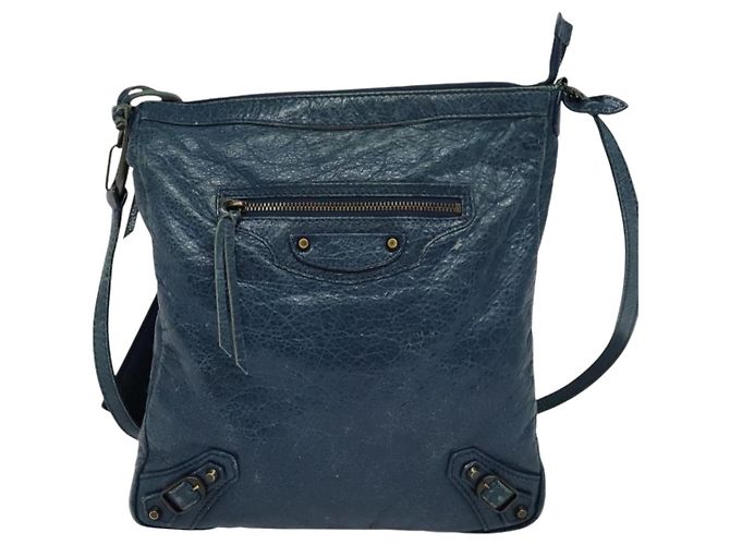 Borsa a spalla piatta classica in pelle blu BALENCIAGA Auth bs24746 - vista 13