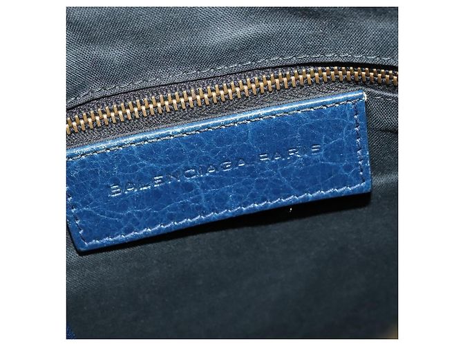 Borsa a spalla piatta classica in pelle blu BALENCIAGA Auth bs24746 - vista 17