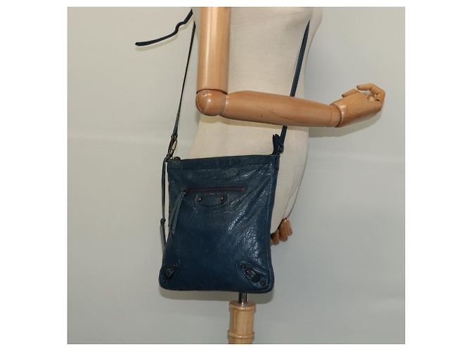 Borsa a spalla piatta classica in pelle blu BALENCIAGA Auth bs24746 - vista 22
