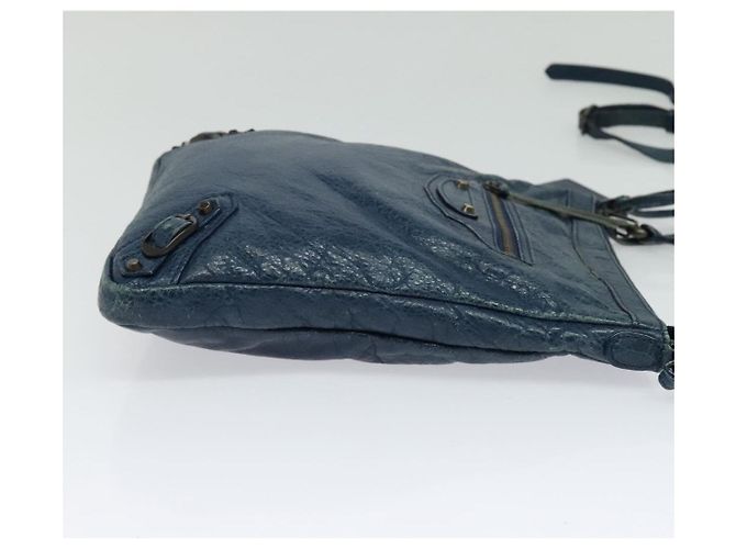 Borsa a spalla piatta classica in pelle blu BALENCIAGA Auth bs24746 - vista 4