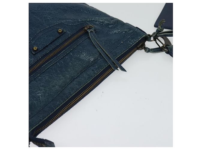Borsa a spalla piatta classica in pelle blu BALENCIAGA Auth bs24746 - vista 6