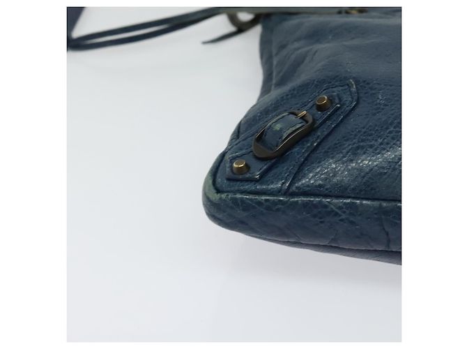 Borsa a spalla piatta classica in pelle blu BALENCIAGA Auth bs24746 - vista 9