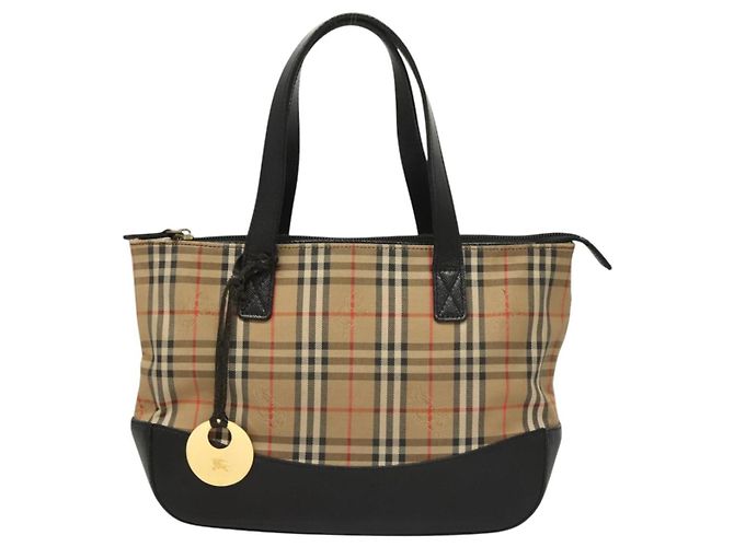 Autre Marque Bolsa de mão em lona bege com estampa Nova Check da Burberrys, dourada, autêntica BA1414 Dourado - vista 13