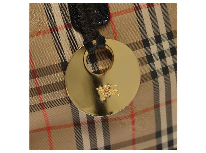 Autre Marque Bolsa de mão em lona bege com estampa Nova Check da Burberrys, dourada, autêntica BA1414 Dourado - vista 17