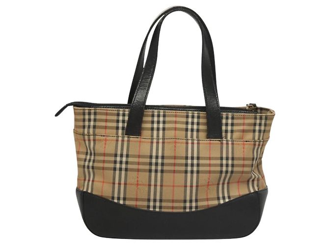 Autre Marque Bolsa de mão em lona bege com estampa Nova Check da Burberrys, dourada, autêntica BA1414 Dourado - vista 2