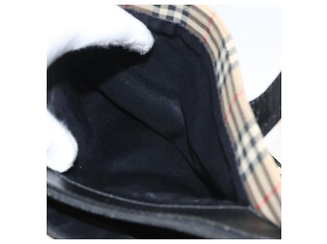 Autre Marque Bolsa de mão em lona bege com estampa Nova Check da Burberrys, dourada, autêntica BA1414 Dourado - vista 24