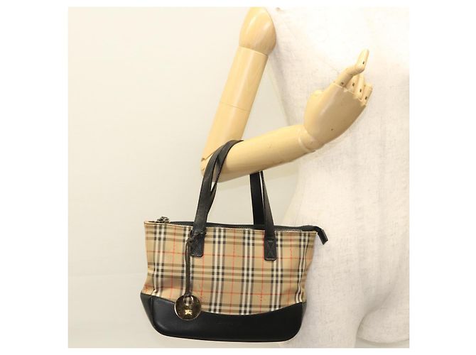 Autre Marque Bolsa de mão em lona bege com estampa Nova Check da Burberrys, dourada, autêntica BA1414 Dourado - vista 25