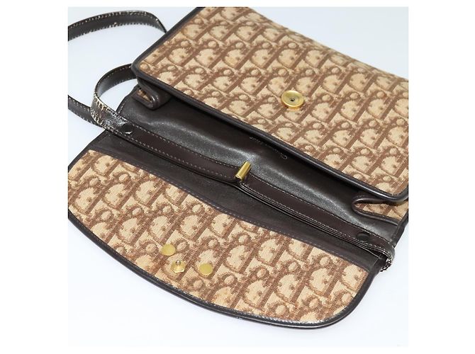 Borsa a spalla in tela Trotter Christian Dior marrone oro Auth 118537 D'oro - vista 10