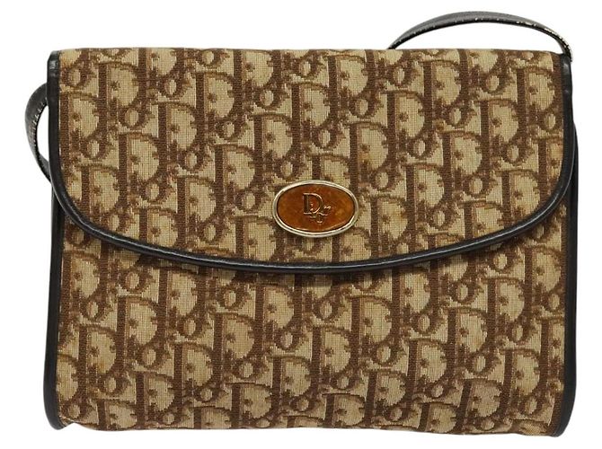 Borsa a spalla in tela Trotter Christian Dior marrone oro Auth 118537 D'oro - vista 13