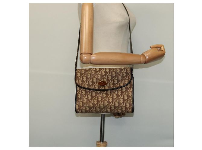 Borsa a spalla in tela Trotter Christian Dior marrone oro Auth 118537 D'oro - vista 21