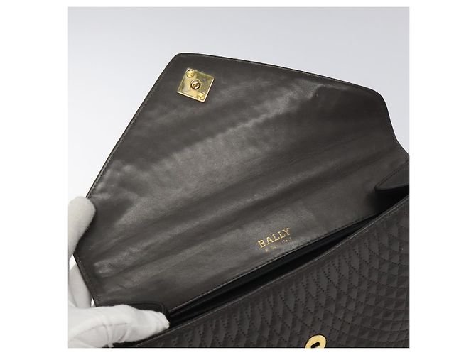 BALLY Bolsa de mão acolchoada de couro cinza dourado Auth BA1327 Marrom - vista 10