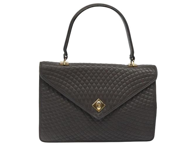 BALLY Bolsa de mão acolchoada de couro cinza dourado Auth BA1327 Marrom - vista 13