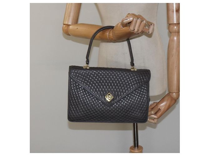 BALLY Bolsa de mão acolchoada de couro cinza dourado Auth BA1327 Marrom - vista 22