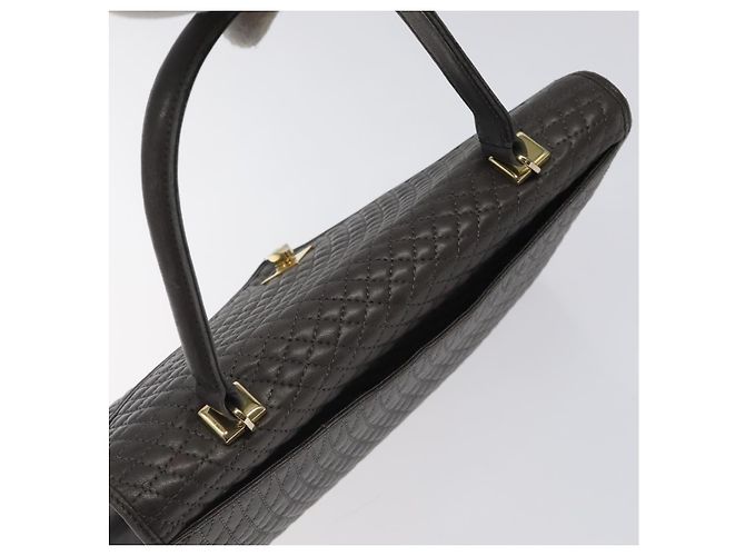 BALLY Bolsa de mão acolchoada de couro cinza dourado Auth BA1327 Marrom - vista 6