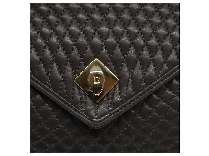 BALLY Bolsa de mão acolchoada de couro cinza dourado Auth BA1327 Marrom - vista 9