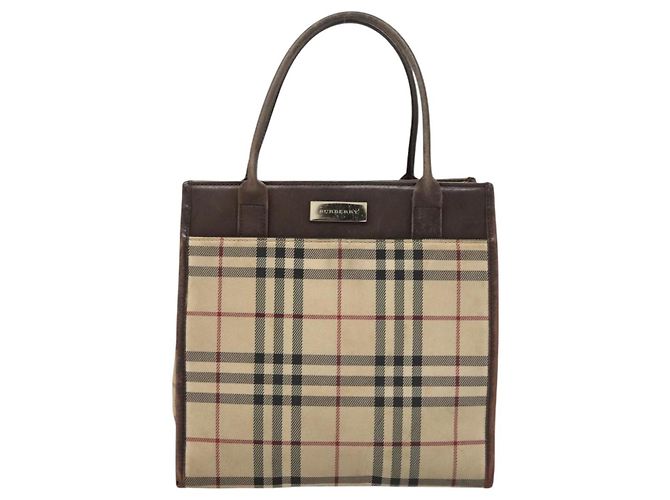 Bolsa de mão em canvas bege com estampa Nova Check da BURBERRY Auth 120347 - vista 13