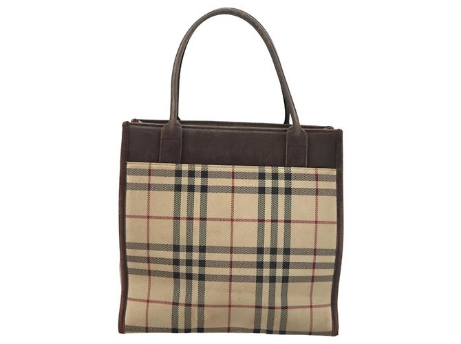 Bolsa de mão em canvas bege com estampa Nova Check da BURBERRY Auth 120347 - vista 2