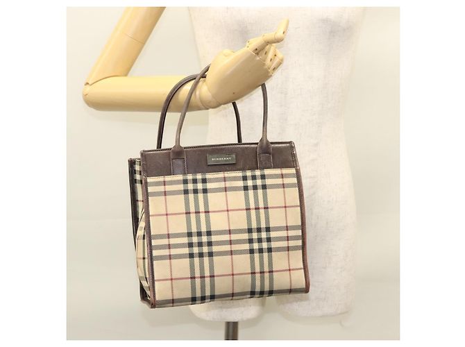 Bolsa de mão em canvas bege com estampa Nova Check da BURBERRY Auth 120347 - vista 22