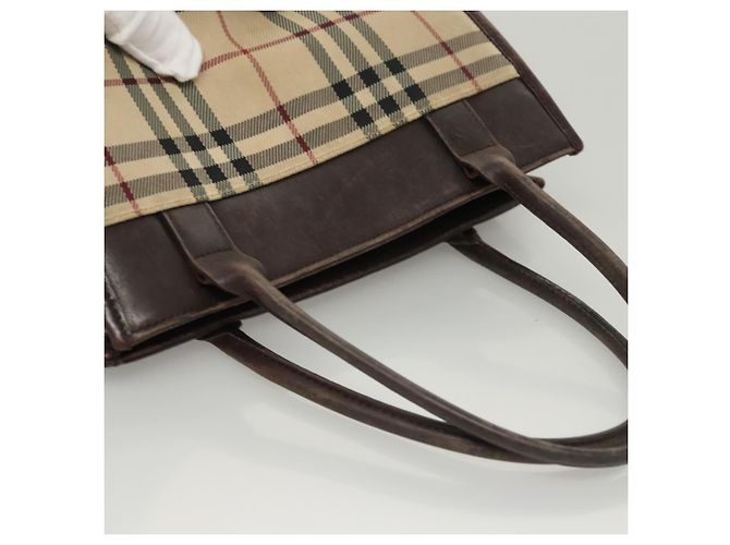 Bolsa de mão em canvas bege com estampa Nova Check da BURBERRY Auth 120347 - vista 7
