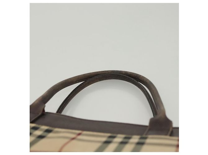Bolsa de mão em canvas bege com estampa Nova Check da BURBERRY Auth 120347 - vista 9
