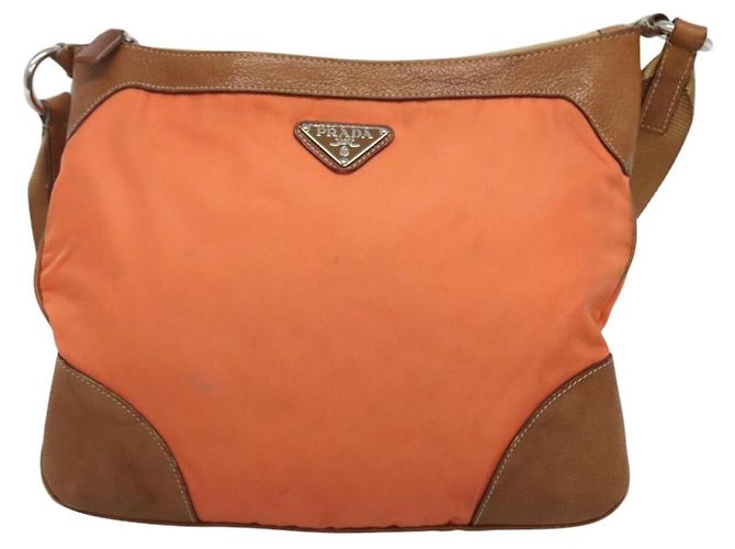 PRADA Schultertasche Nylon Orange Silber Authentisch bs24487 - Ansicht 13
