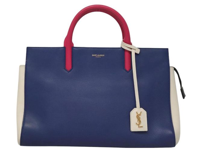 SAINT LAURENT Cabas Rive Gauche Borsa a mano in pelle blu GNR400413 Auth bs24669 - vista 13