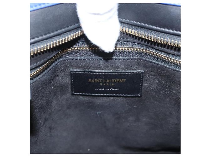 SAINT LAURENT Cabas Rive Gauche Borsa a mano in pelle blu GNR400413 Auth bs24669 - vista 19