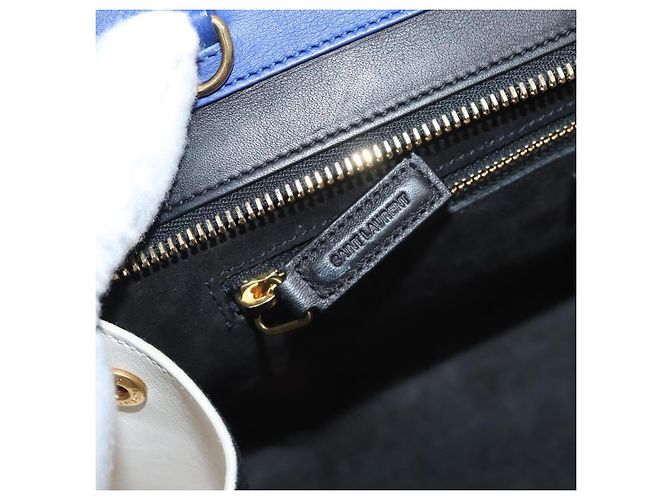 SAINT LAURENT Cabas Rive Gauche Borsa a mano in pelle blu GNR400413 Auth bs24669 - vista 22