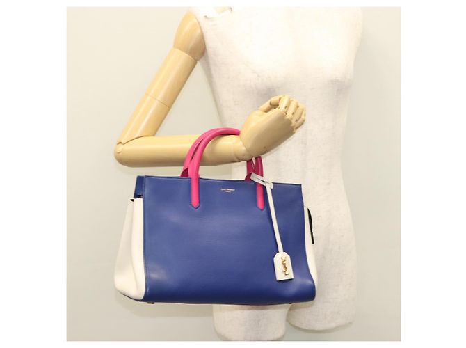SAINT LAURENT Cabas Rive Gauche Borsa a mano in pelle blu GNR400413 Auth bs24669 - vista 25