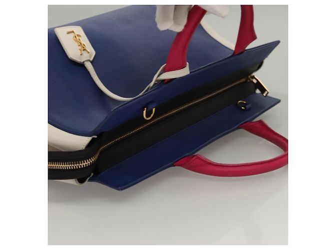 SAINT LAURENT Cabas Rive Gauche Borsa a mano in pelle blu GNR400413 Auth bs24669 - vista 7