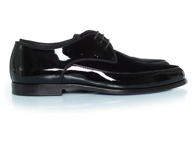 Saint Laurent, Derby con lacci in vernice e camoscio Nero - vista 4