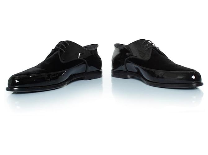 Saint Laurent, Derby con lacci in vernice e camoscio Nero - vista 6