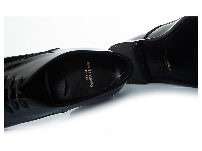 Saint Laurent, Derby con lacci in vernice e camoscio Nero - vista 8
