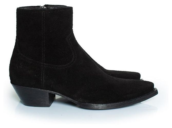 Stivaletti in suede di lana neri Saint Laurent, Lukas Nero - vista 4