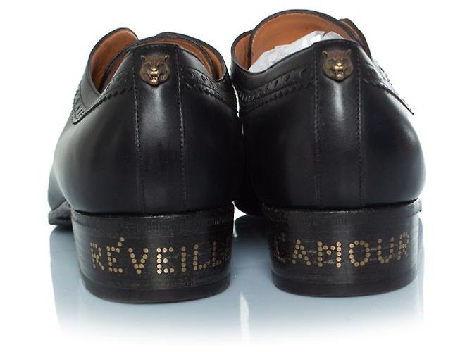 Gucci, Broccato con lacci e tacco chiodato in oro Nero - vista 3