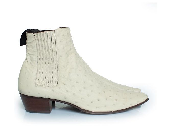 Botas Wyatt de cuero de avestruz Saint Laurent Blanco - vista 4