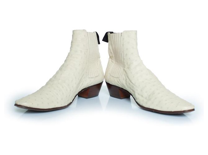 Botas Wyatt de cuero de avestruz Saint Laurent Blanco - vista 5