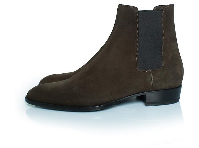 Botines Chelsea de ante kaki Saint Laurent Castaño Verde - vista 2
