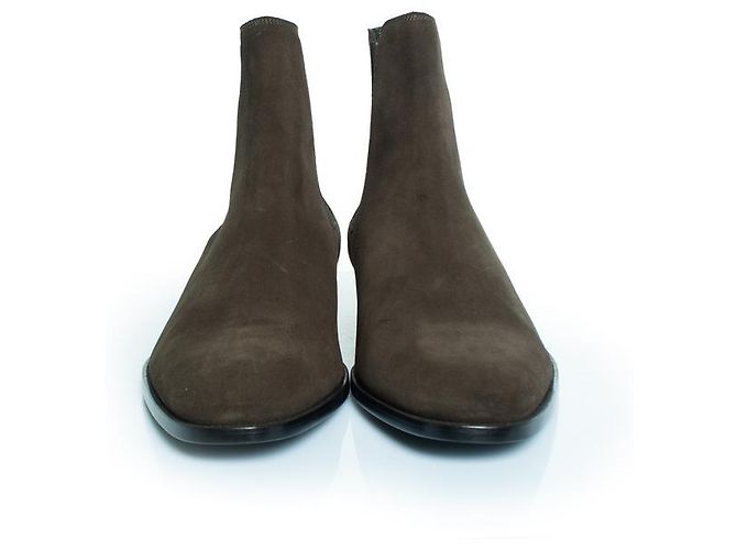 Botines Chelsea de ante kaki Saint Laurent Castaño Verde - vista 3