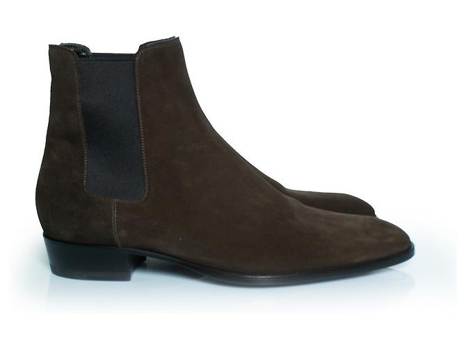 Botines Chelsea de ante kaki Saint Laurent Castaño Verde - vista 4
