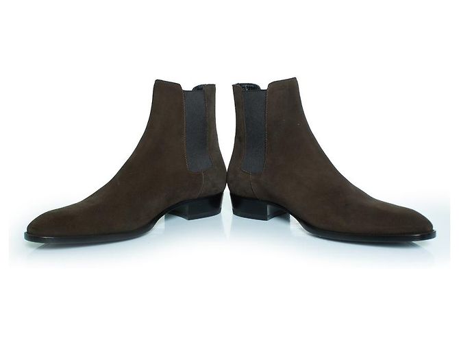 Botines Chelsea de ante kaki Saint Laurent Castaño Verde - vista 6