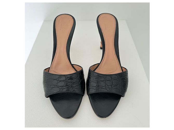 Mule Gucci in pelle di coccodrillo nera e bambù Nero - vista 4