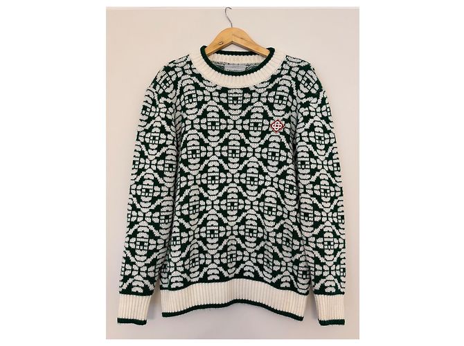 Oversized Casablanca Pullover aus Wolle grün/weiß M - Ansicht 2