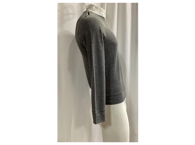Pull côtelé Theory en coton gris - vue 10